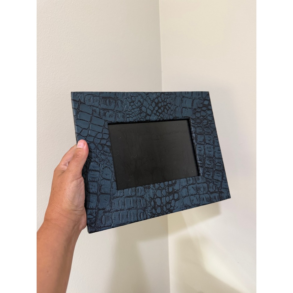 Navy Crocodile Embossed Genuine Leather Picture Frame Easel Back Chic